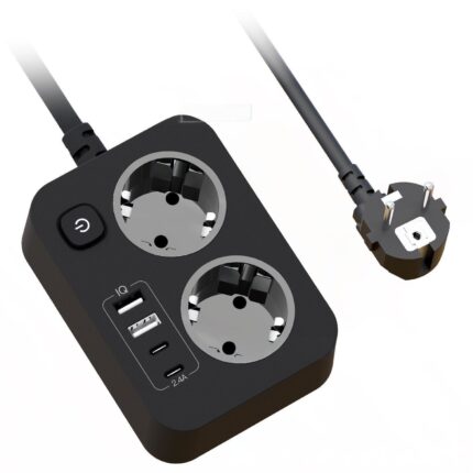 European-Style Extension Cord with Multiple Outlets 2C2U Multi-Port Charging