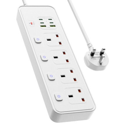 Independent switch controls 4-hole British extension cord