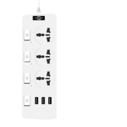 European standard power strip with multiple universal outlets and USB ports, also available in UK and US standards.