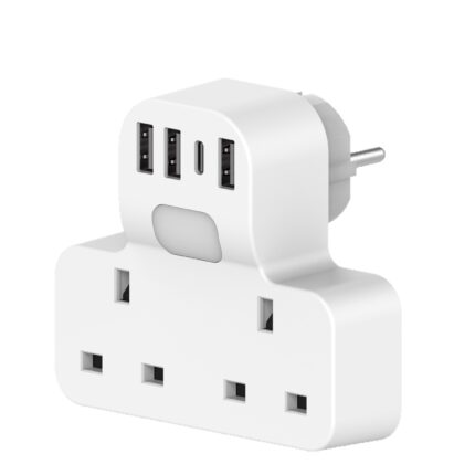 UK standard adapter plug with night light and bedside USB/Type-C socket.