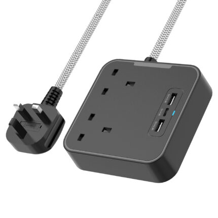 UK standard power strip, 1.5M cable, with 2 USB ports and a Type-C port.