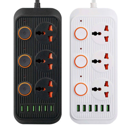 British standard power strip with individual switches and USB ports.