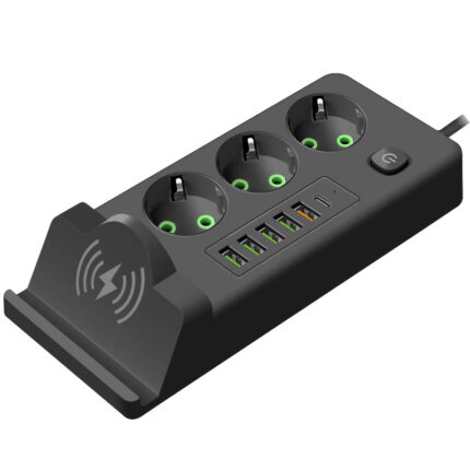 European-style Wireless Charging Power Strip with Wired USB Sockets
