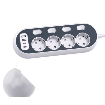 German-Style Rounded-Corner Tabletop Power Strip with Multi-Functional Individual Controls and USB Ports