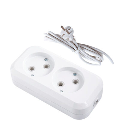 European-style two-hole panel power strip with cable
