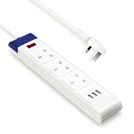 UK standard power strip with switch and USB connector