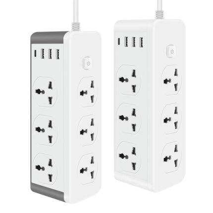 High-power 230V vertical socket with 6 outlets and multiple USB ports