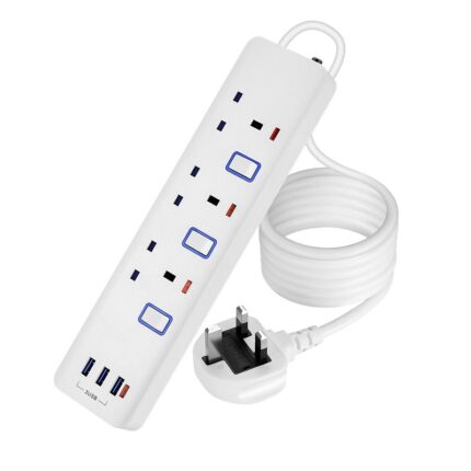 Independent switch with wired USB UK standard power strip socket